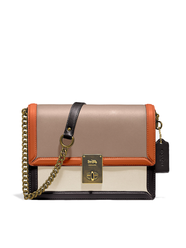 Coach 89070 Hutton Shoulder Bag In Colorblock Taupe Ginger Multi