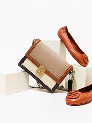 Coach 89070 Hutton Shoulder Bag In Colorblock Taupe Ginger Multi