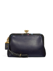 Coach 901 Kisslock Clutch With Blocked Floral Print Navy/Black Multi
