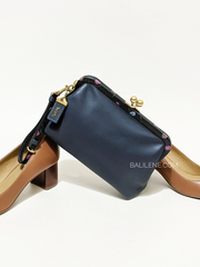 Coach 901 Kisslock Clutch With Blocked Floral Print Navy/Black Multi