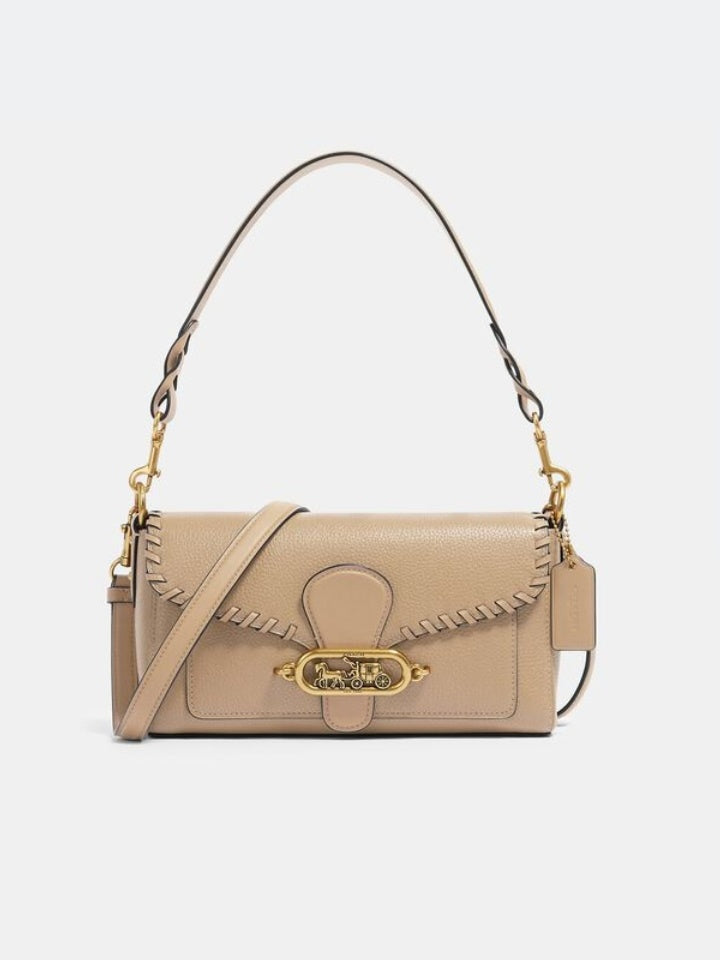 Coach 91025 Jade Shoulder Bag Leather Whipstitch Taupe