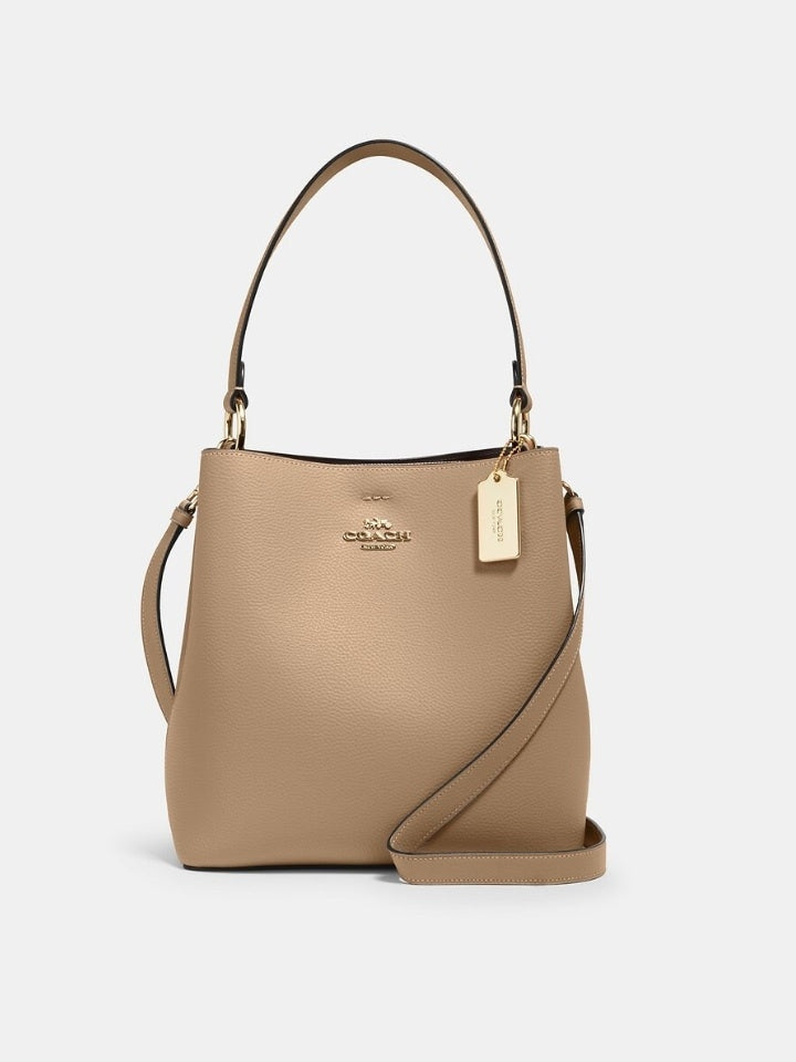 Coach 91122 Leather Town Bucket Bag Taupe Oxblood