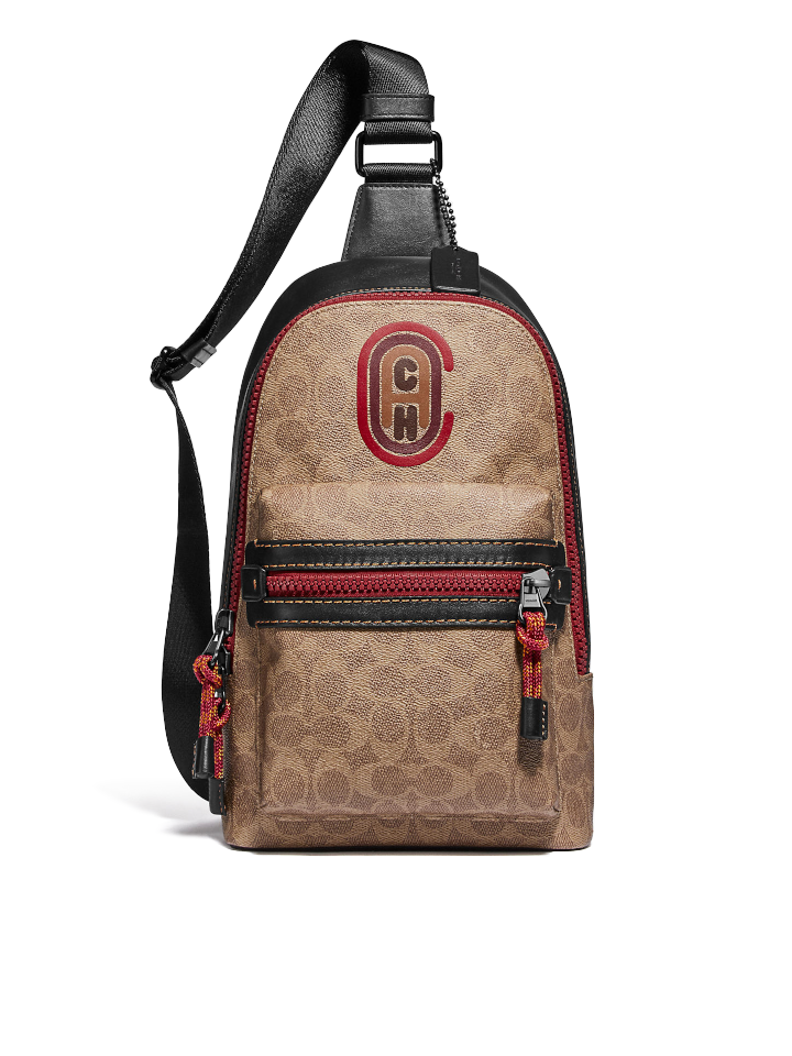 Coach Academy Pack In Signature Canvas With Patch Black Copper khaki