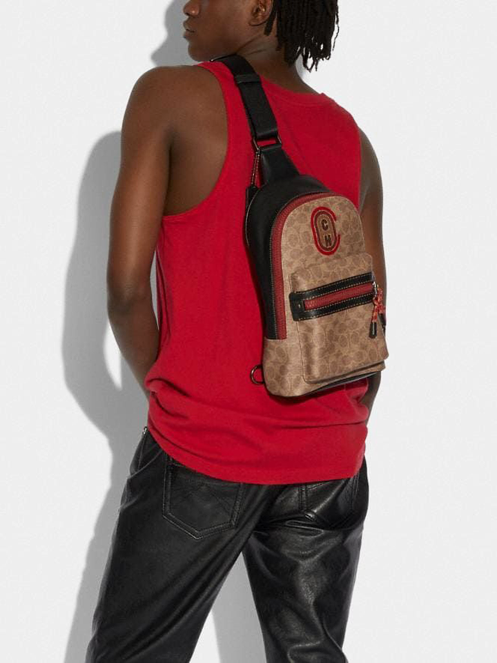 Coach Academy Pack In Signature Canvas With Patch Black Copper/khaki