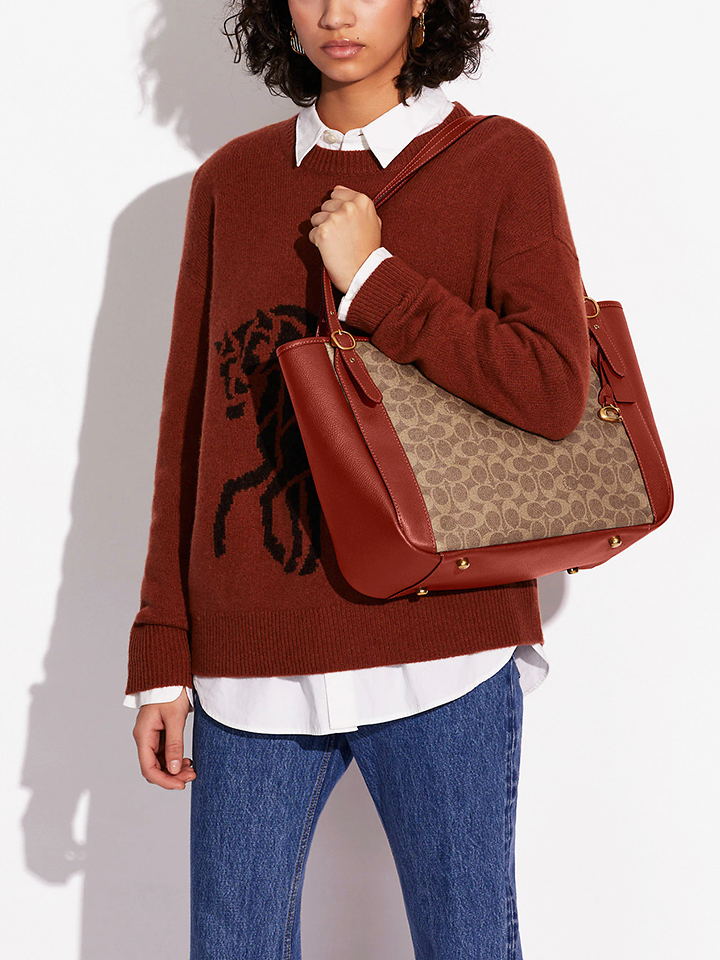 Coach Alana Tote In Signature Canvas Bag Tan Rust