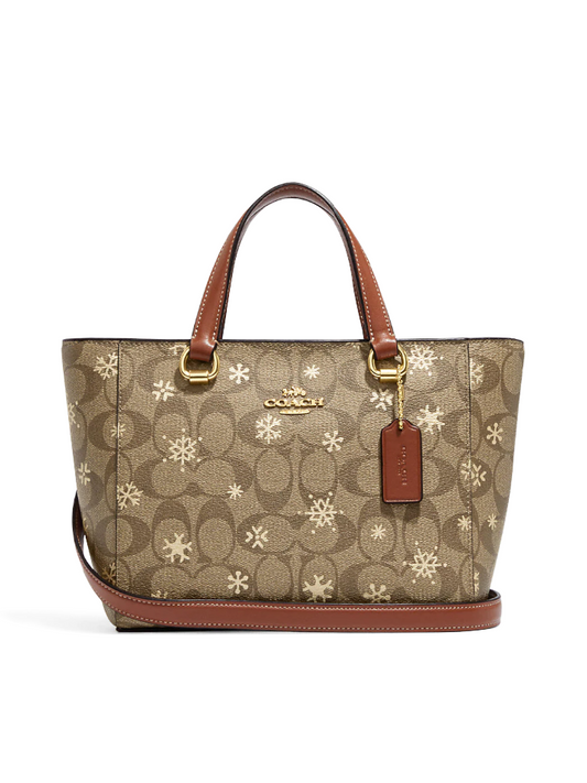 Coach Alice Satchel In Signature Canvas With Snowflake Print Khaki/Gold Multi