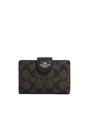 Coach Medium Corner Zip Wallet In Signature Canvas Brown Black