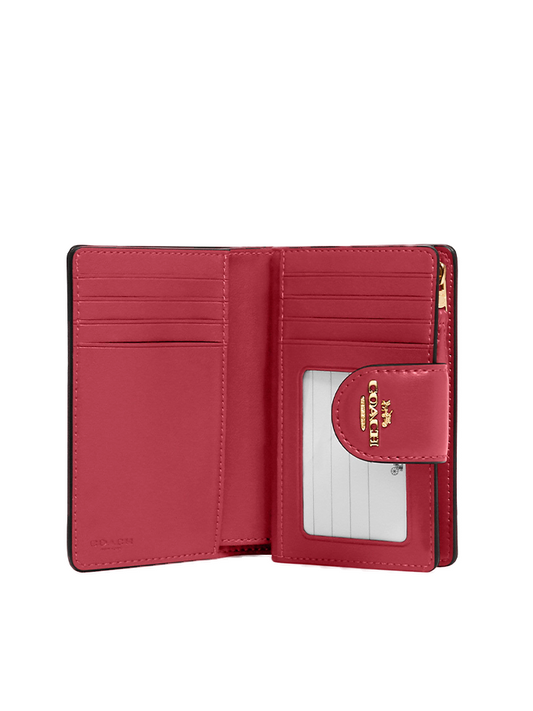 Coach Medium Corner Zip Wallet In Signature Canvas Khaki Cherry