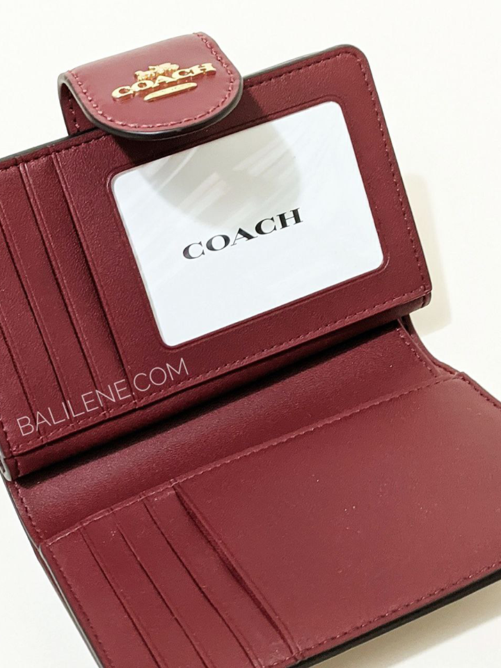 Coach Medium Corner Zip Wallet In Signature Canvas Khaki Cherry