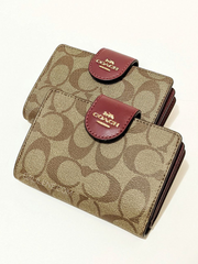 Coach Medium Corner Zip Wallet In Signature Canvas Khaki Cherry