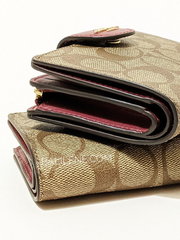 Coach Medium Corner Zip Wallet In Signature Canvas Khaki Cherry