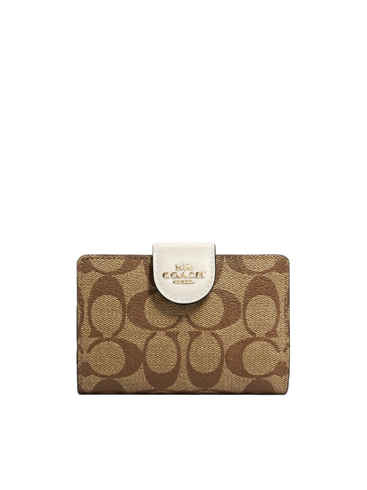 Coach Medium Corner Zip Wallet In Signature Canvas Light Khaki