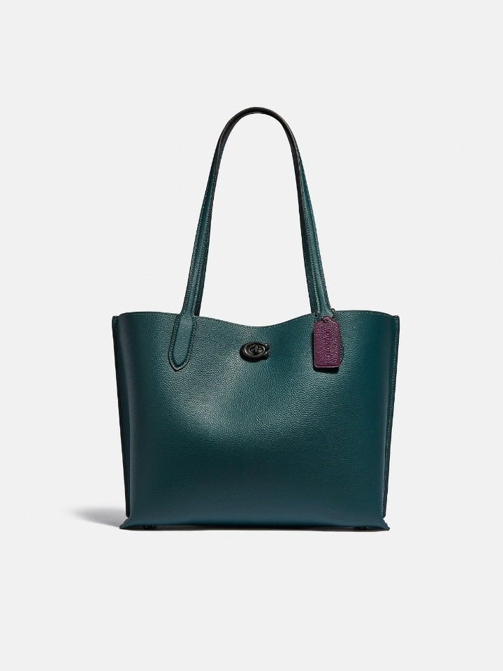 Coach C0690 Willow Tote With Signtaure Canvas Interior Forest