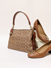 Coach C0696 Turnlock Clasp Crossbody Signature Tan Rust