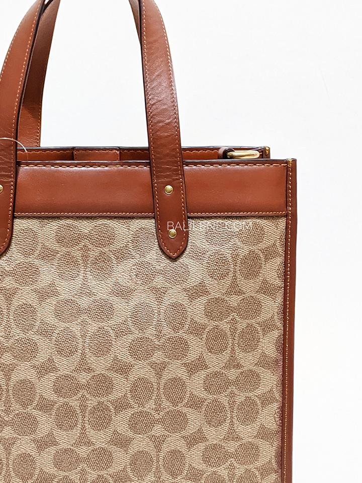 Coach Field Tote In Signature Canvas With Horse And Carriage Print Tan Truffle Rust