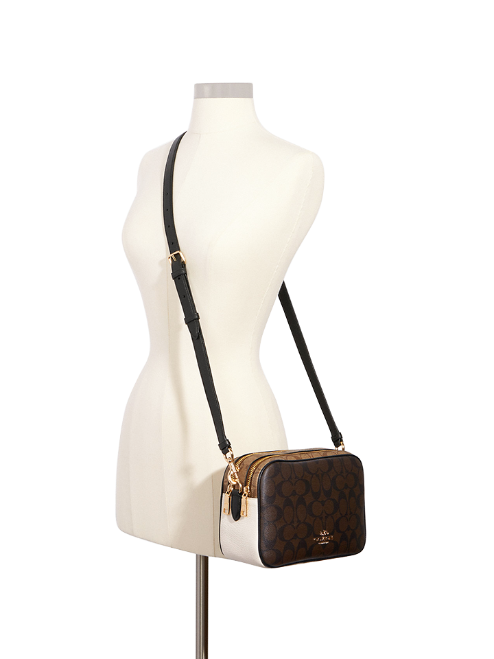 Coach C1767 Jes Crossbody In Blocked Signature Canvas Gold/Khaki Brown Multi