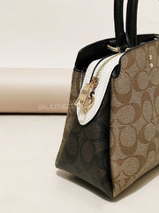 Coach Mini Lillie Carryall In Blocked Signature Canvas Khaki Brown Multi