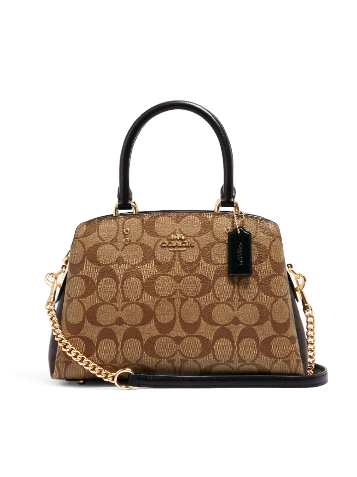 Coach Mini Lillie Carryall In Blocked Signature Canvas Khaki Brown Multi
