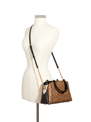 Coach Mini Lillie Carryall In Blocked Signature Canvas Khaki Brown Multi