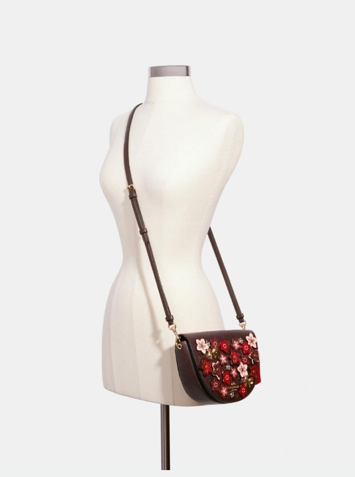 Coach C2176 Daisy Applique Ellen Crossbody Bag Oxblood Red Multi