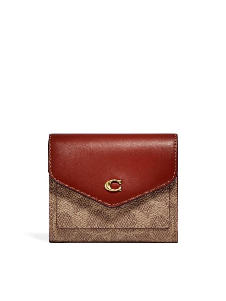 Coach Wyn Small Wallet In Colorblock Signature Canvas Tan Rust