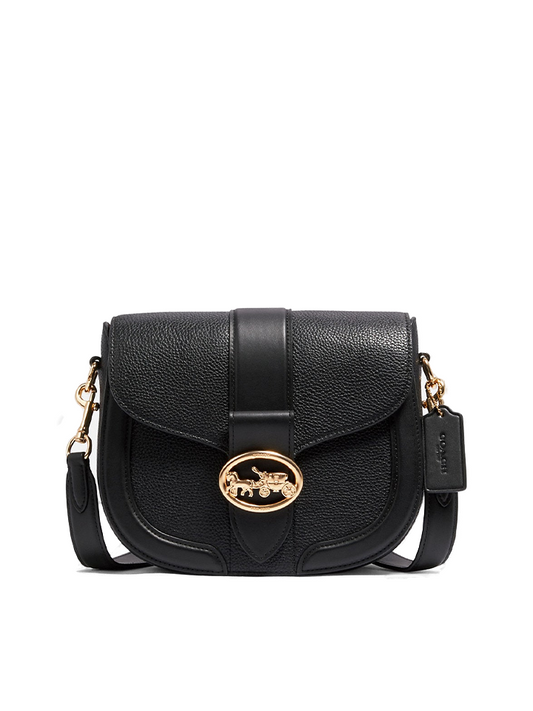 Coach C3241 Georgie Saddle Pebble Leather Bag Black