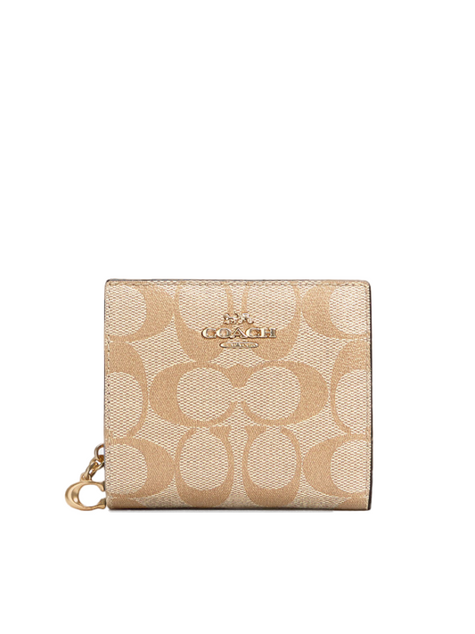 Coach C3309 Snap Wallet In Signature Canvas Light Khaki Bubblegum