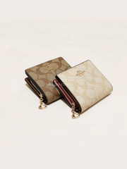 Coach C3309 Snap Wallet In Signature Canvas Light Khaki Bubblegum