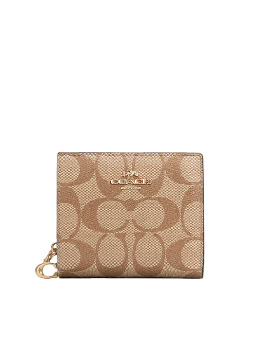 Coach C3771 Signature Rainbow Snap Wallet Khaki Fuschia