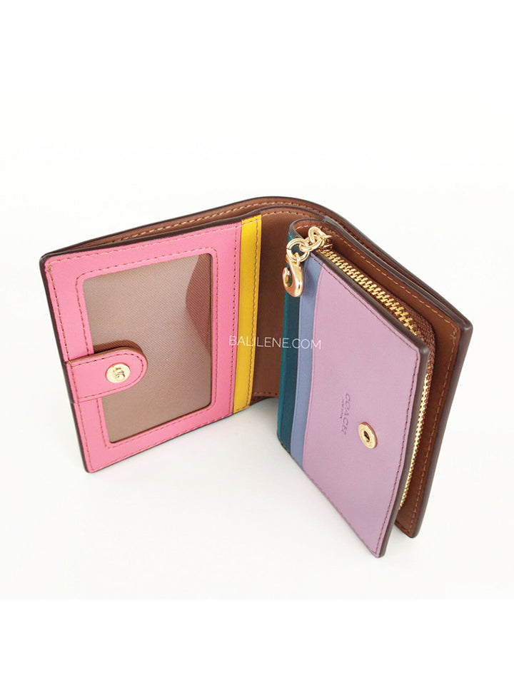 Coach C3771 Signature Rainbow Snap Wallet Khaki Fuschia