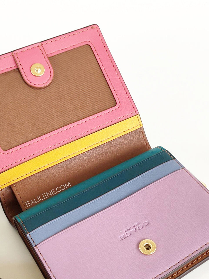 Coach C3771 Signature Rainbow Snap Wallet Khaki Fuschia