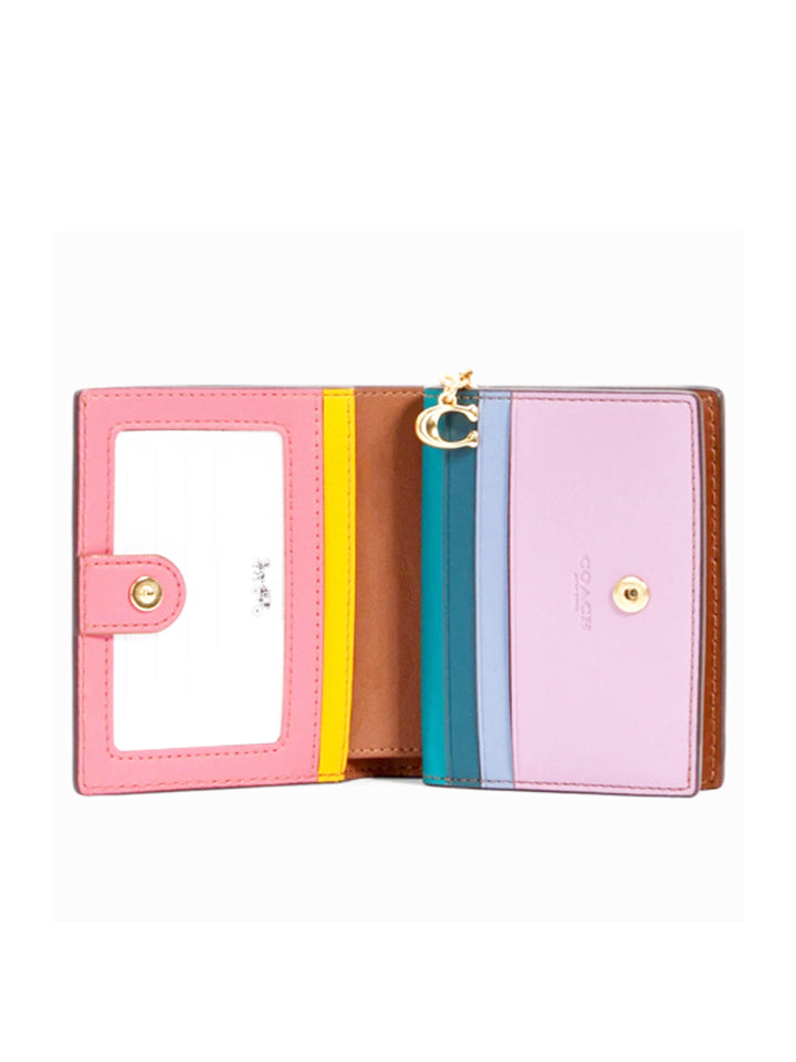 Coach C3771 Signature Rainbow Snap Wallet Khaki Fuschia