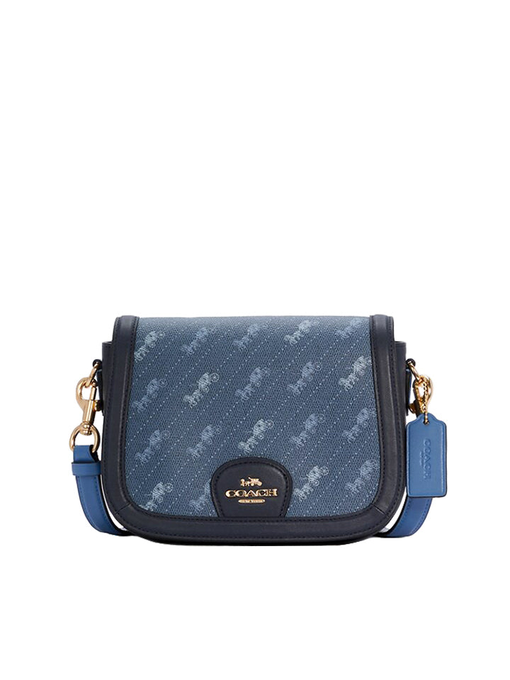 Coach C4059 Saddle Bag With Horse And Carriage Dot Print Denim