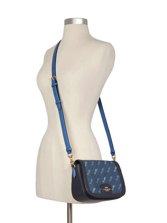Coach C4059 Saddle Bag With Horse And Carriage Dot Print Denim