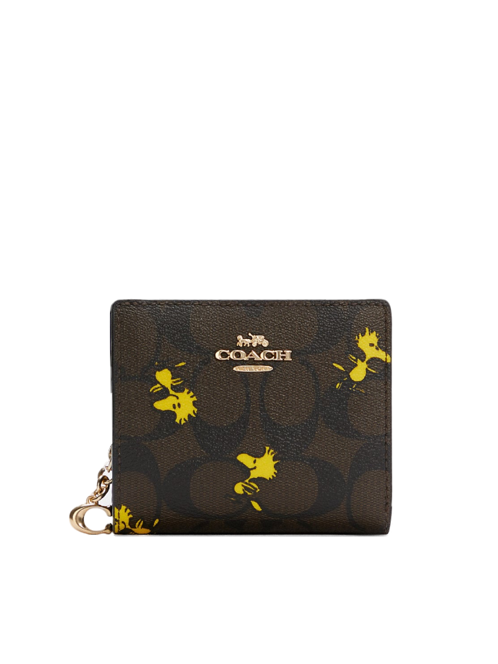 Coach C4592 X Peanuts Snap Wallet In Signature Canvas With Woodstock Print