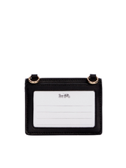 Coach C5577 Flap Card Case On Lanyard In Colorblock Signature Canvas Khaki Black