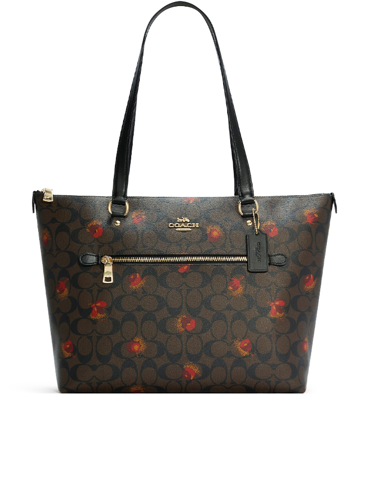 Coach C5803 Gallery Tote In Signature Canvas With Pop Floral Print Brown Black Multi
