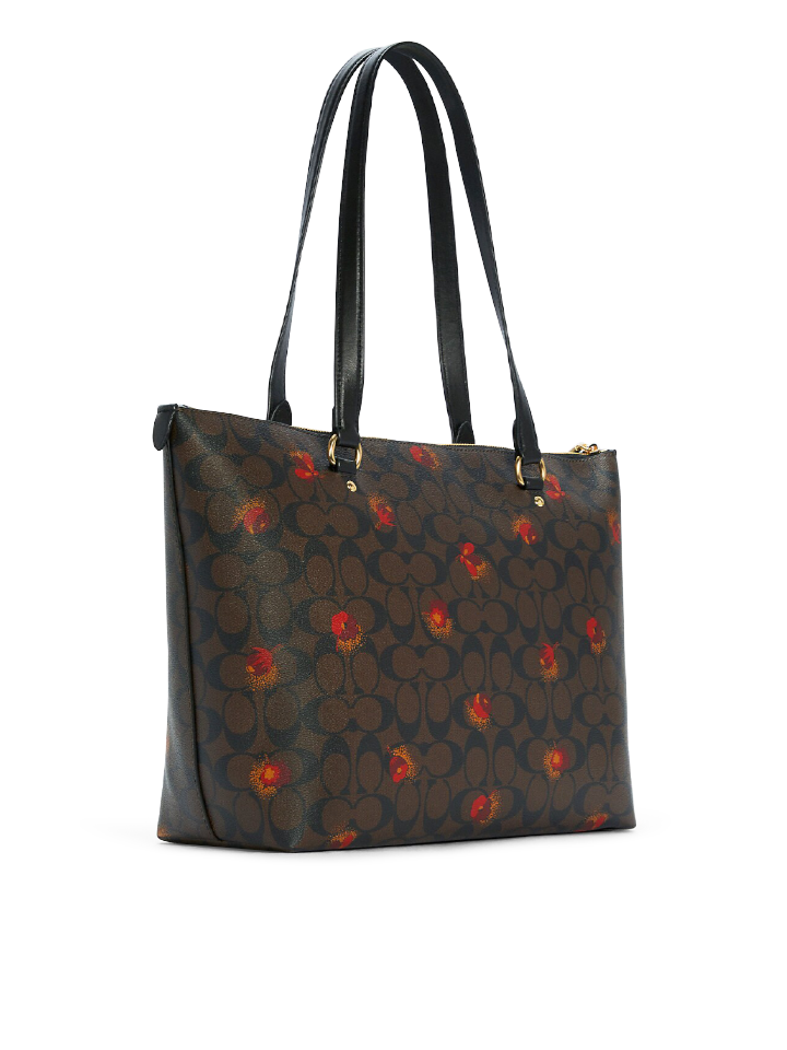 Coach C5803 Gallery Tote In Signature Canvas With Pop Floral Print Brown Black Multi