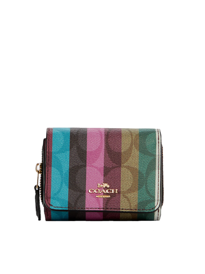 Coach C6023 Small Trifold Wallet In Signature Canvas With Stripe Print