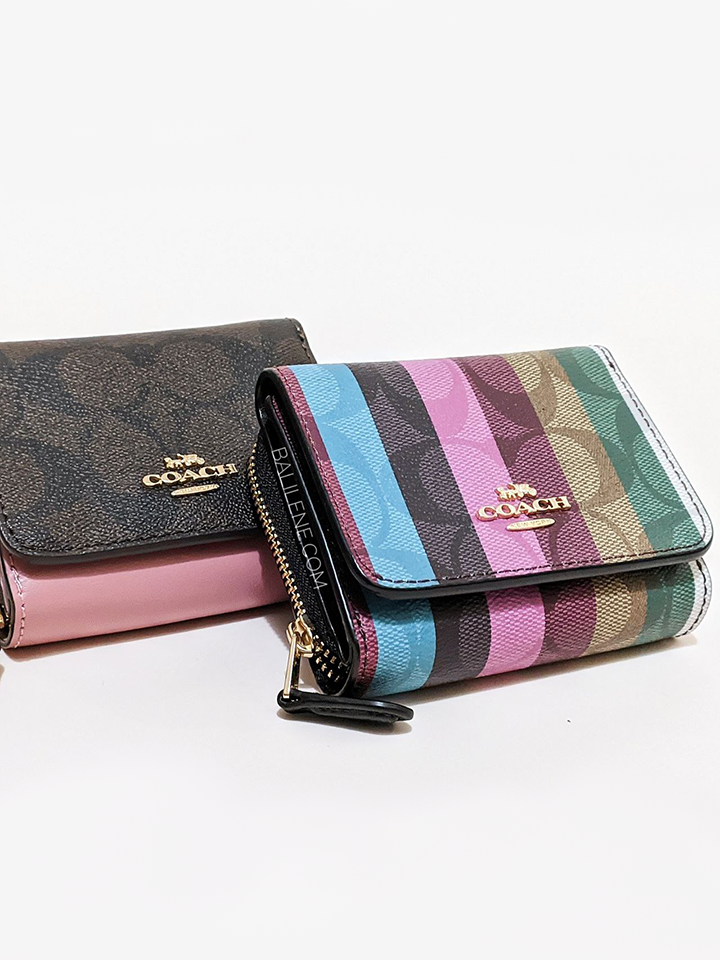 Coach C6023 Small Trifold Wallet In Signature Canvas With Stripe Print