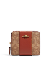 Coach Billfold Wallet In Colorblock Signature Canvas Tan Rust