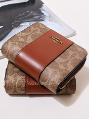 Coach Billfold Wallet In Colorblock Signature Canvas Tan Rust