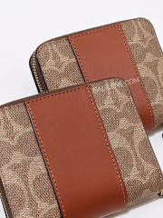 Coach Billfold Wallet In Colorblock Signature Canvas Tan Rust