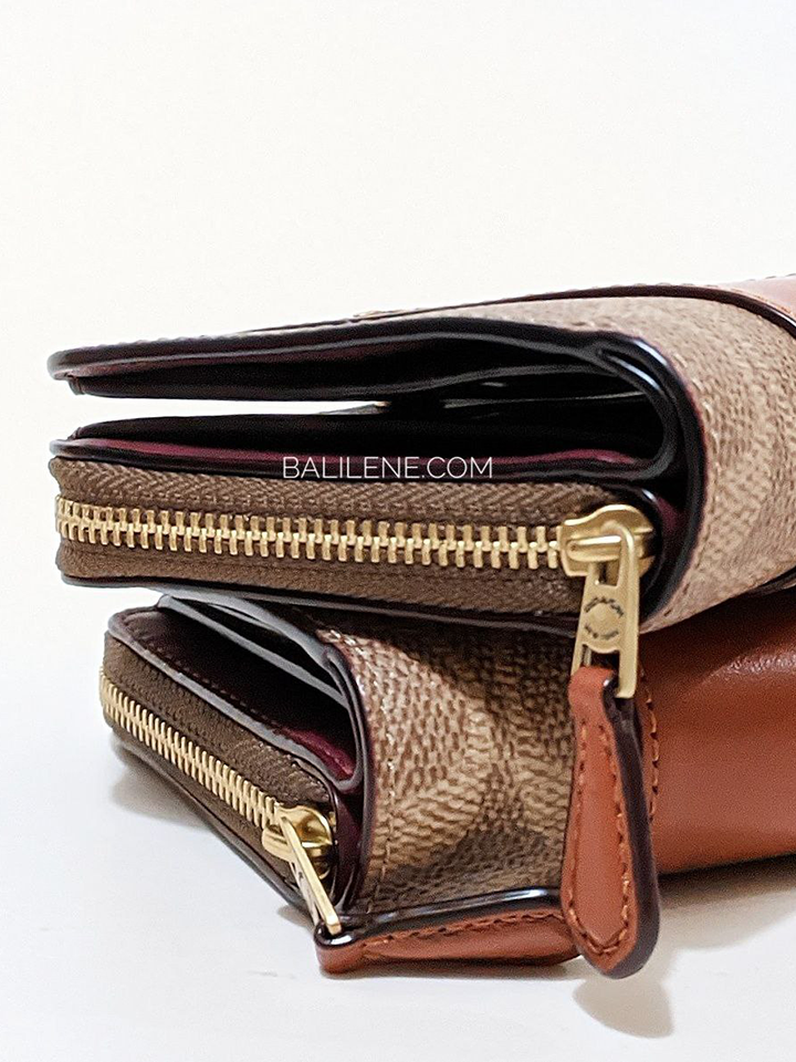 Coach Billfold Wallet In Colorblock Signature Canvas Tan Rust