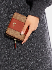 Coach Billfold Wallet In Colorblock Signature Canvas Tan Rust