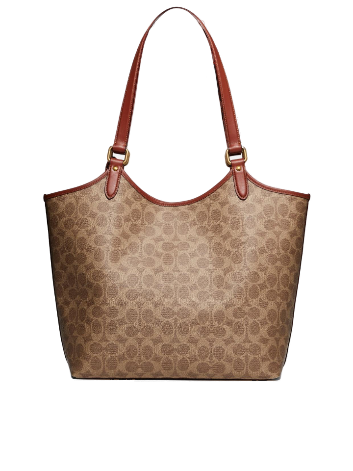 Coach Day Tote In Signature Canvas Tan Rust