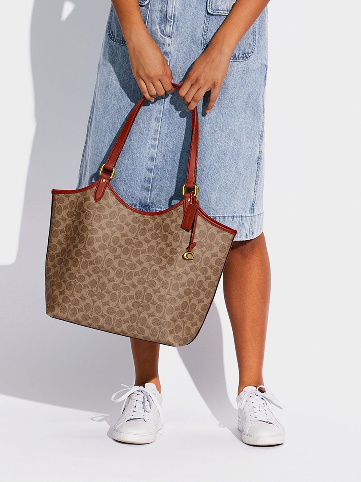 Coach Day Tote In Signature Canvas Tan Rust