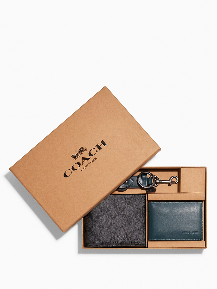 Coach C6790 Boxed 3 In 1 Wallet Gift Set In Colorblock Signature Canvas Charcoal/Forest