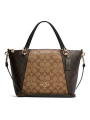 Coach Kacey Satchel In Blocked Signature Canvas Khaki Brown Multi