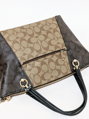 Coach Kacey Satchel In Blocked Signature Canvas Khaki Brown Multi